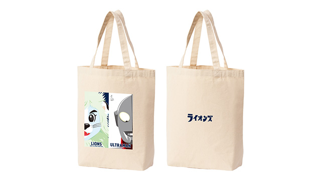 中心に大きめにウルトラマンの顔の縦半分とLionsの球団マスコットLeoくんの顔の縦半分が並んでいる。