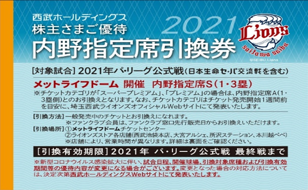 ５枚????️西武ライオンズ内野指定席引換可????No.T2