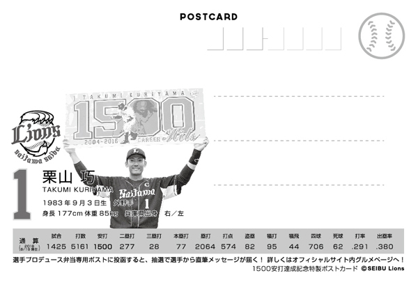 1,500安打達成記念特製ポストカード