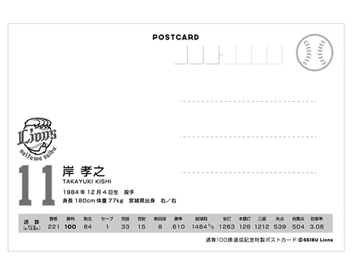 通算100勝達成記念 特製ポストカード