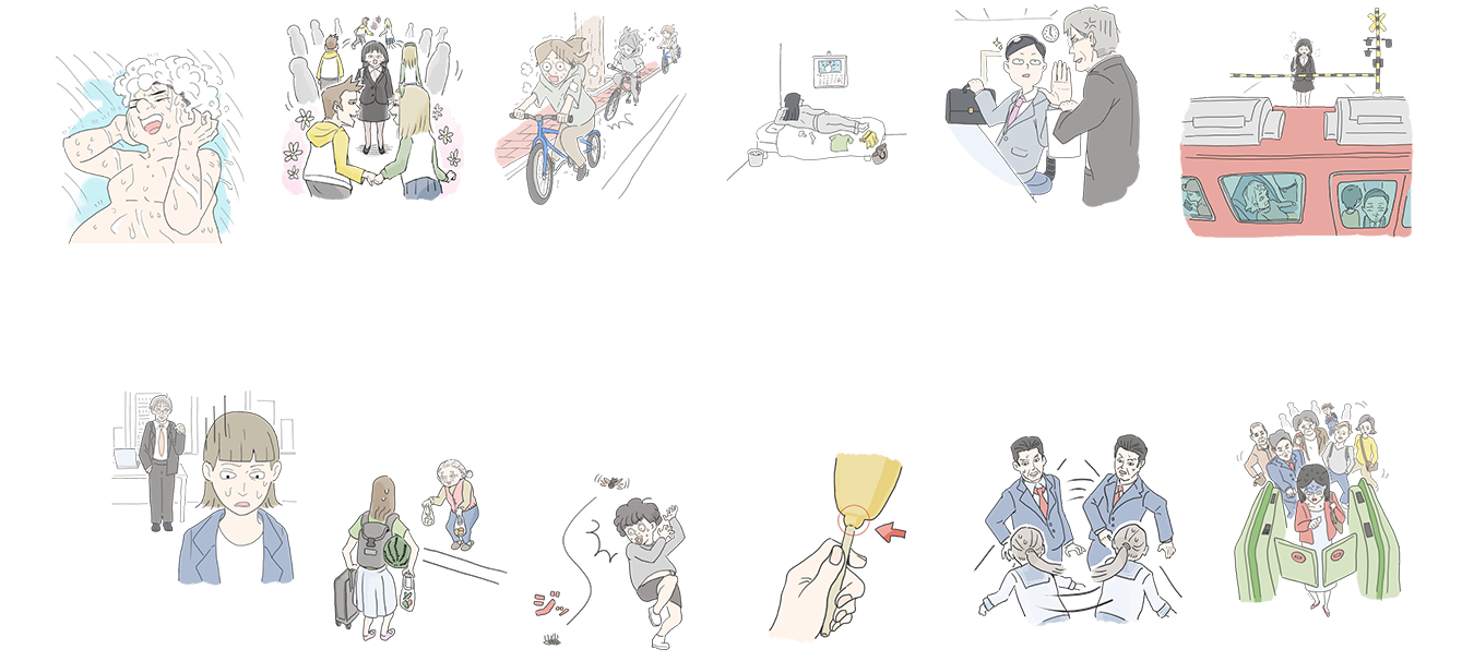 日常のあるあるを描いたイラストコラージュ